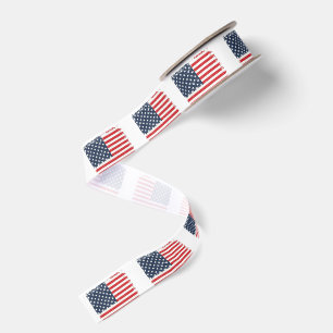 Retro 4th of July Chequerboard Patriotic StarStrip Grosgrain Ribbon