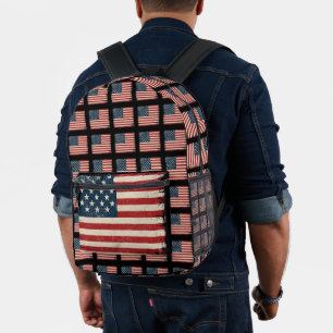 Retro 4th of July Chequerboard Patriotic StarStrip Printed Backpack