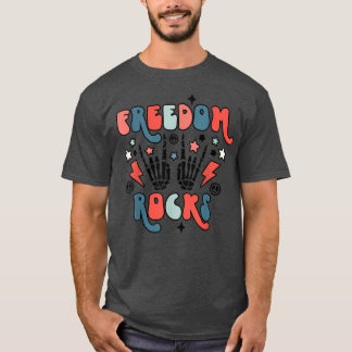 Retro 4th Of July Freedom Rocks Skeleton Fourth Of T-Shirt