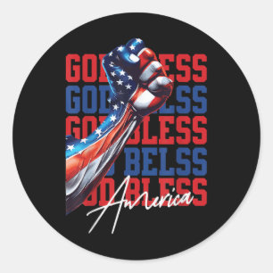 Retro 4th Of July God Bless America Patriotic Chri Classic Round Sticker