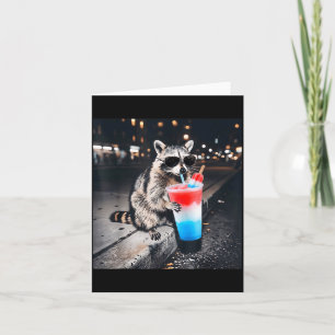 Retro 4th Of July Racoon Drinking Patriotic Card