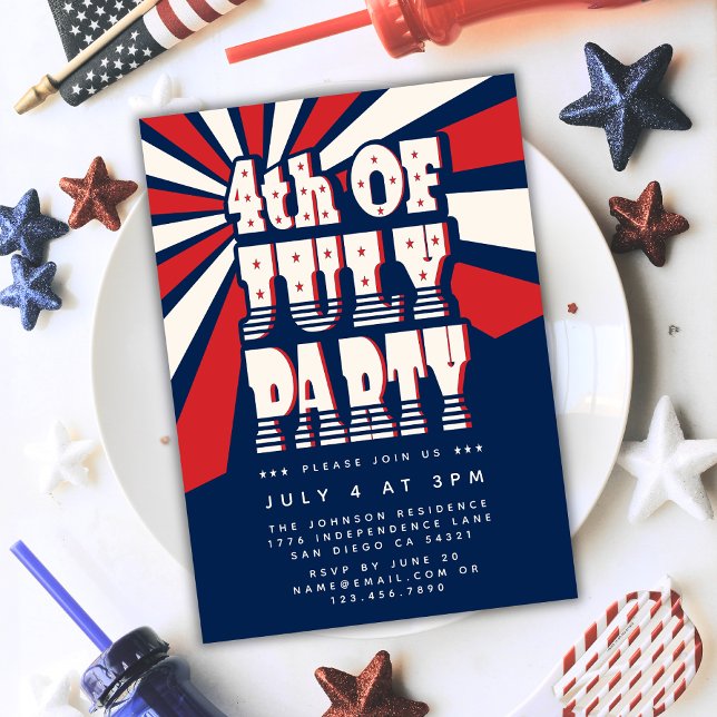 Retro 4th of July Red White and Blue Party Invitation (Creator Uploaded)