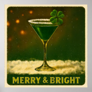 Retro 50s 4 Leaf Clover Irish Christmas Martini Poster
