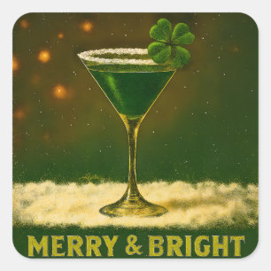 Retro 50s 4 Leaf Clover Irish Christmas Martini Square Sticker