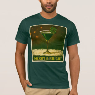 Retro 50s 4 Leaf Clover Irish Christmas Martini T-Shirt