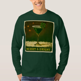 Retro 50s 4 Leaf Clover Irish Christmas Martini T-Shirt