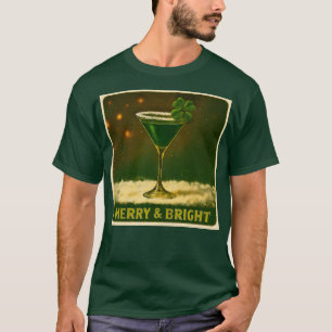 Retro 50s 4 Leaf Clover Irish Christmas Martini T-Shirt