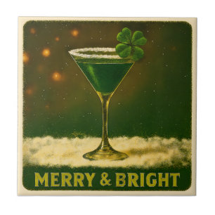 Retro 50s 4 Leaf Clover Irish Christmas Martini Tile