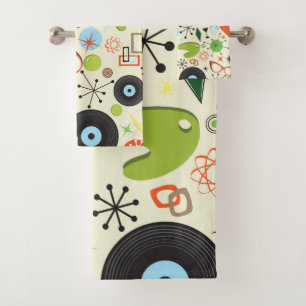 Retro 50's 60's Vintage Fashion Pattern Bath Towel Set
