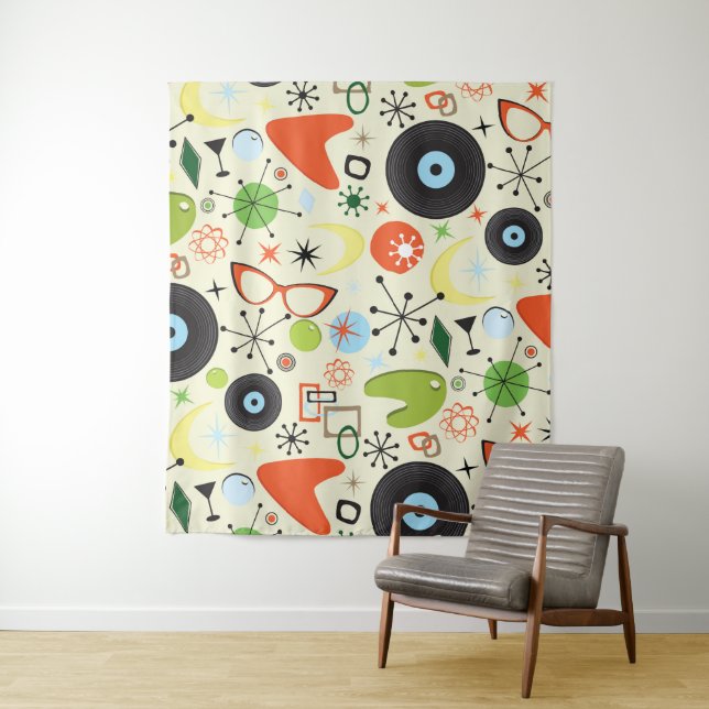 Retro 50's 60's Vintage Fashion Pattern Party Tapestry (In Situ)