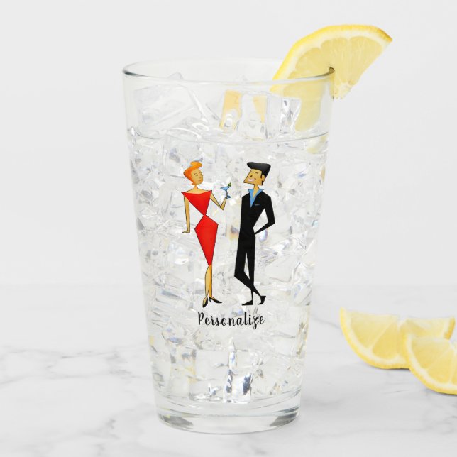 Retro 50s Art Deco Red Black Party Couple Drinking Glass (Back Ice)