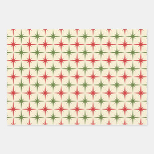 Retro 50s Atomic Age Christmas Starburst Patterns Wrapping Paper Sheet