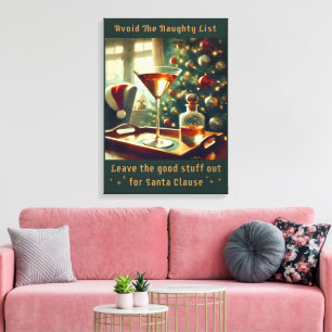 Retro 50s Avoid The Naughty List Christmas Martini Canvas Print
