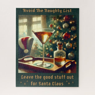 Retro 50s Avoid The Naughty List Christmas Martini Jigsaw Puzzle