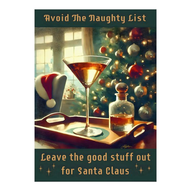 Retro 50s Avoid The Naughty List Christmas Martini Photo Print (Front)