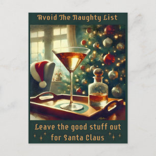 Retro 50s Avoid The Naughty List Christmas Martini Postcard