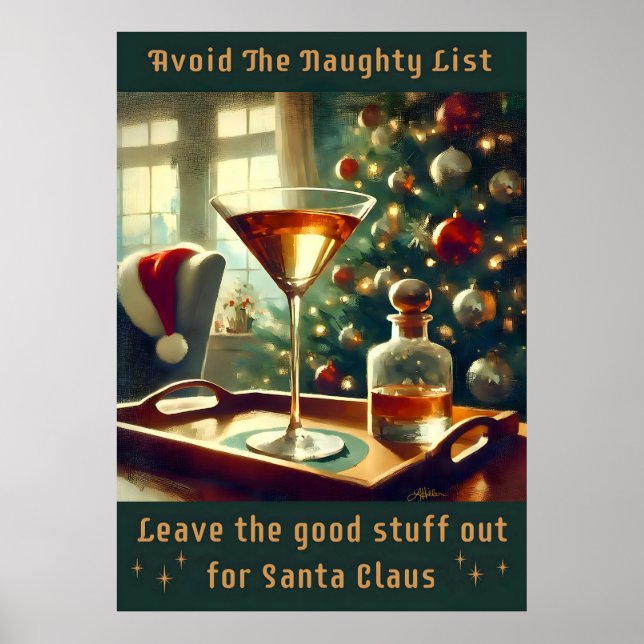 Retro 50s Avoid The Naughty List Christmas Martini Poster (Front)