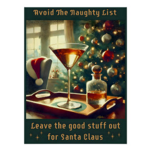 Retro 50s Avoid The Naughty List Christmas Martini Poster