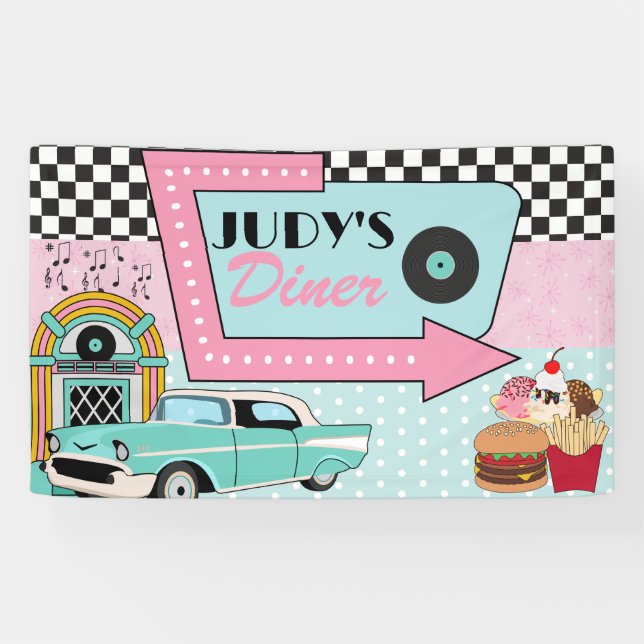 Retro 50s Birthday Party  Banner (Horizontal)