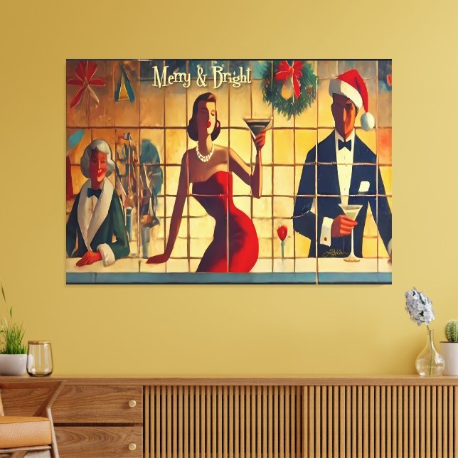 Retro 50s Christmas Eve Bar Last Call Martini Canvas Print (Insitu(LivingRoom))