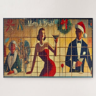 Retro 50s Christmas Eve Bar Last Call Martini Jigsaw Puzzle