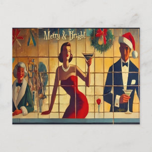 Retro 50s Christmas Eve Bar Last Call Martini Postcard