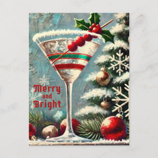 Retro 50s Cranberry Snowflake Christmas Martini Postcard