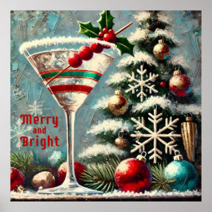 Retro 50s Cranberry Snowflake Christmas Martini Poster