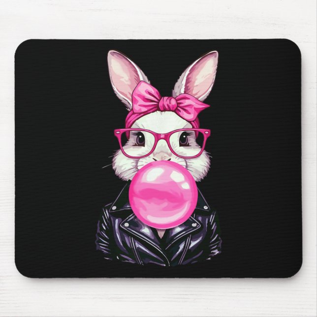 Retro 50's Cute Easter Bunny Blowing Bubble Gum 3  Mouse Pad (Front)