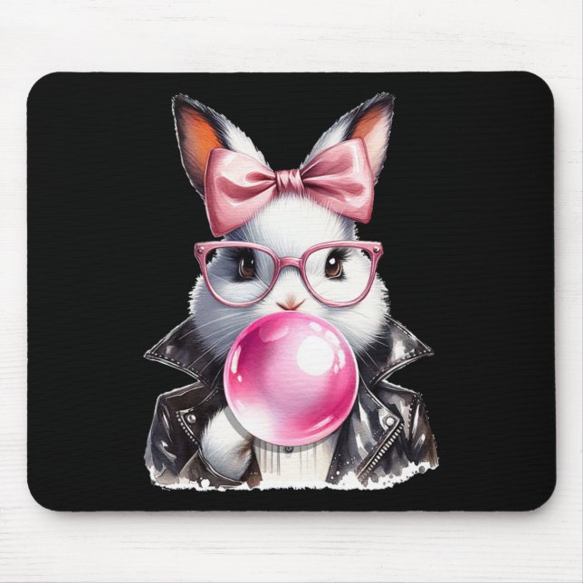 Retro 50's Cute Easter Bunny Blowing Bubble Gum 4  Mouse Pad (Front)