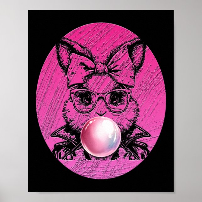Retro 50's Cute Easter Bunny Blowing Bubble Gum 6  Poster (Front)