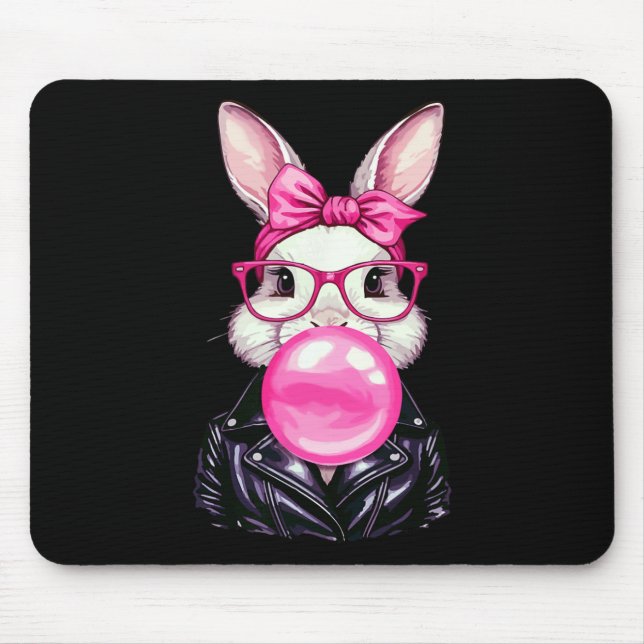 Retro 50's Cute Easter Bunny Blowing Bubble Gum 7  Mouse Pad (Front)