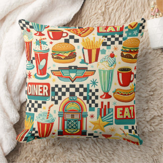 Retro 50s diner food pattern vintage American dine Cushion