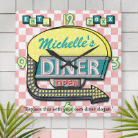 Retro 50's Diner Sign Pink Teal Personalised Name