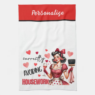 Retro 50s Glam Housewife Funny Sarcastic Humour Tea Towel