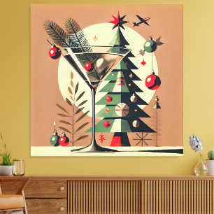 Retro 50s Jet Set Christmas Tree Martini Canvas Print