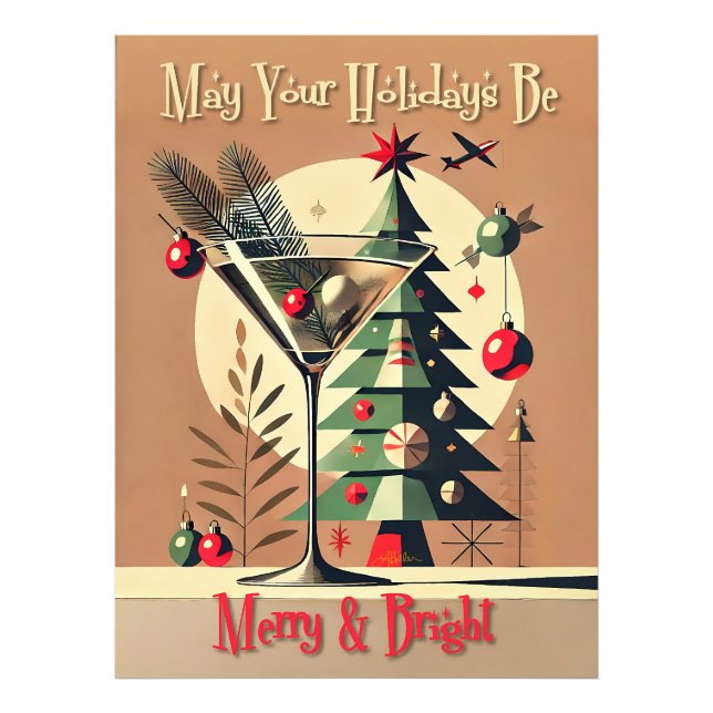 Retro 50s Jet Set Christmas Tree Martini Photo Print (Front)