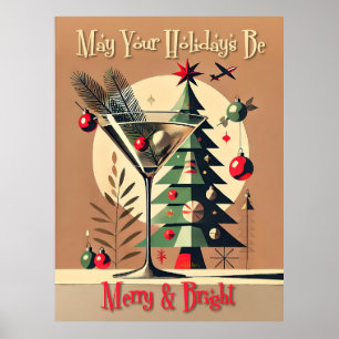 Retro 50s Jet Set Christmas Tree Martini Poster