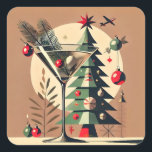 Retro 50s Jet Set Christmas Tree Martini Square Sticker<br><div class="desc">Welcome to my Mid Century Fantasy World! Designs in this store are born of growing up in a Mid Century home complete with Martini loving parents.  Break out the cocktails.  Merging fact with fantasy within Mid Century Modern,  Jazz,  Retro Futuristic,  Atomic and Space Age Designs.</div>