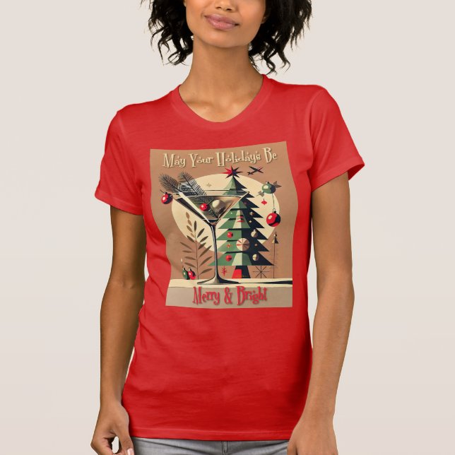Retro 50s Jet Set Christmas Tree Martini T-Shirt (Front)