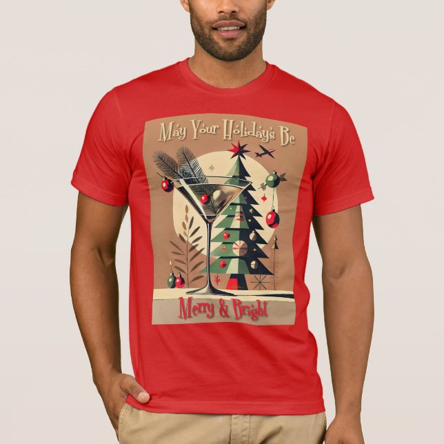 Retro 50s Jet Set Christmas Tree Martini T-Shirt (Front)