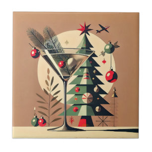 Retro 50s Jet Set Christmas Tree Martini Tile