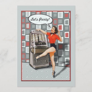 Retro 50s Jukebox Pinup Girl Custom Party Invitation