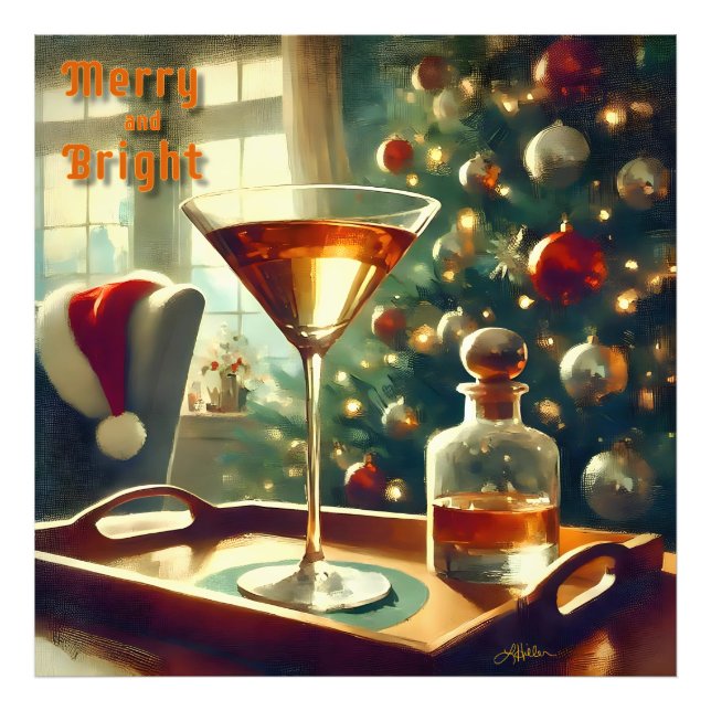 Retro 50s Manhattan Martini For Santa Photo Print (Front)