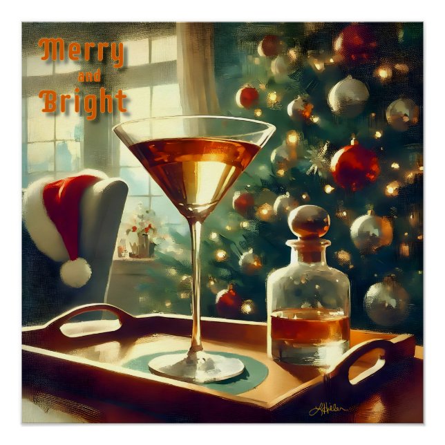 Retro 50s Manhattan Martini For Santa Poster (Front)