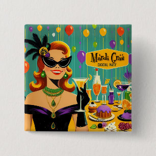 Retro 50s Mardi Gras Cocktail Party 15 Cm Square Badge