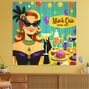 Retro 50s Mardi Gras Cocktail Party Canvas Print