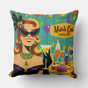 Retro 50s Mardi Gras Cocktail Party Cushion
