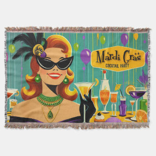 Retro 50s Mardi Gras Cocktail Party Throw Blanket