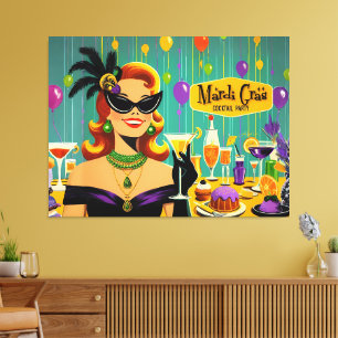 Retro 50s Mardi Gras Martini Cocktail Party Canvas Print